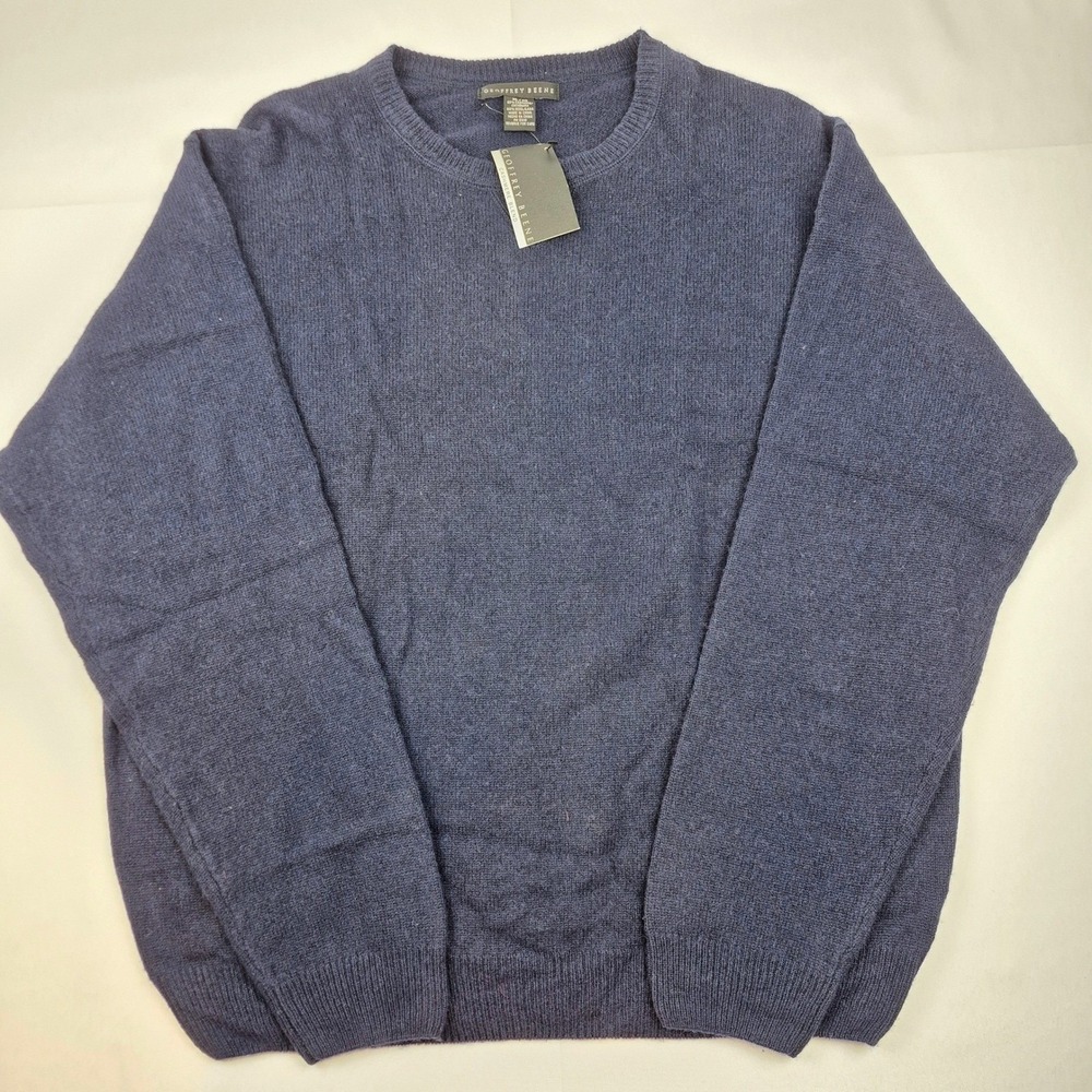 Geoffrey Beene Classic Crew Neck Knit Sweater‎ XL Navy Blue 60% Cashmere NWT
